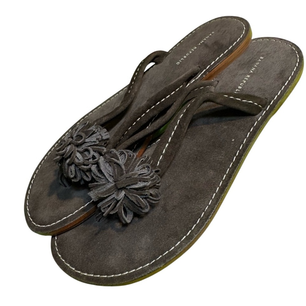 Banana Republic Dark Brown Suede Flower Toe-Post Sandals